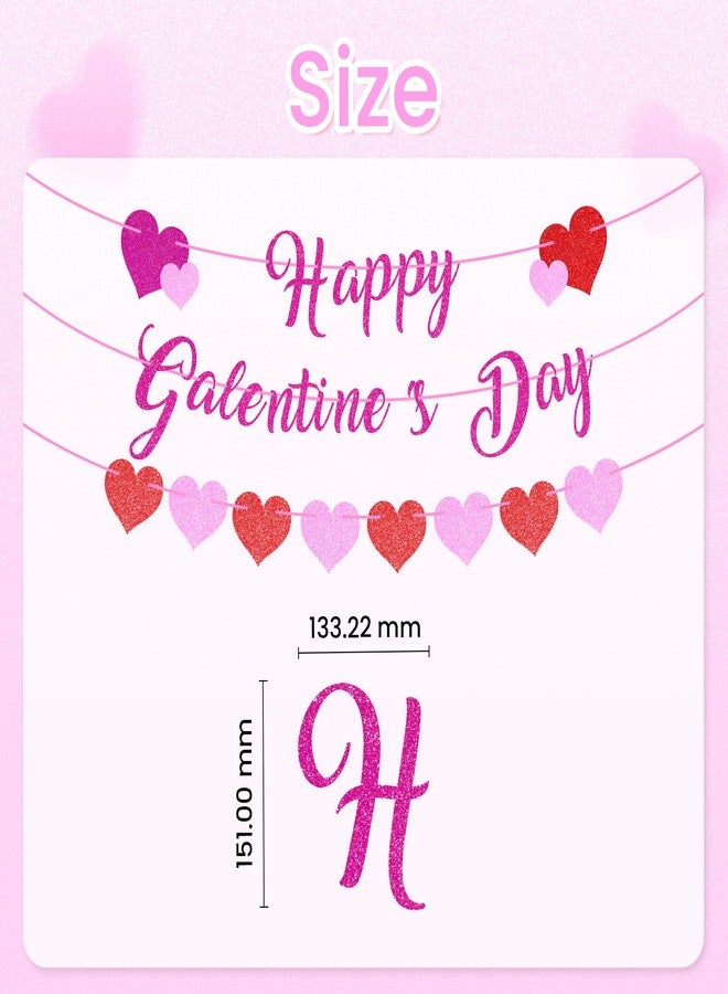 Lecheme Happy Galentine's Day Banner Red Pink Glitter Galentines Heart Banner for Girl Day Heart Sign for Galentines Party Decorations - Image 3